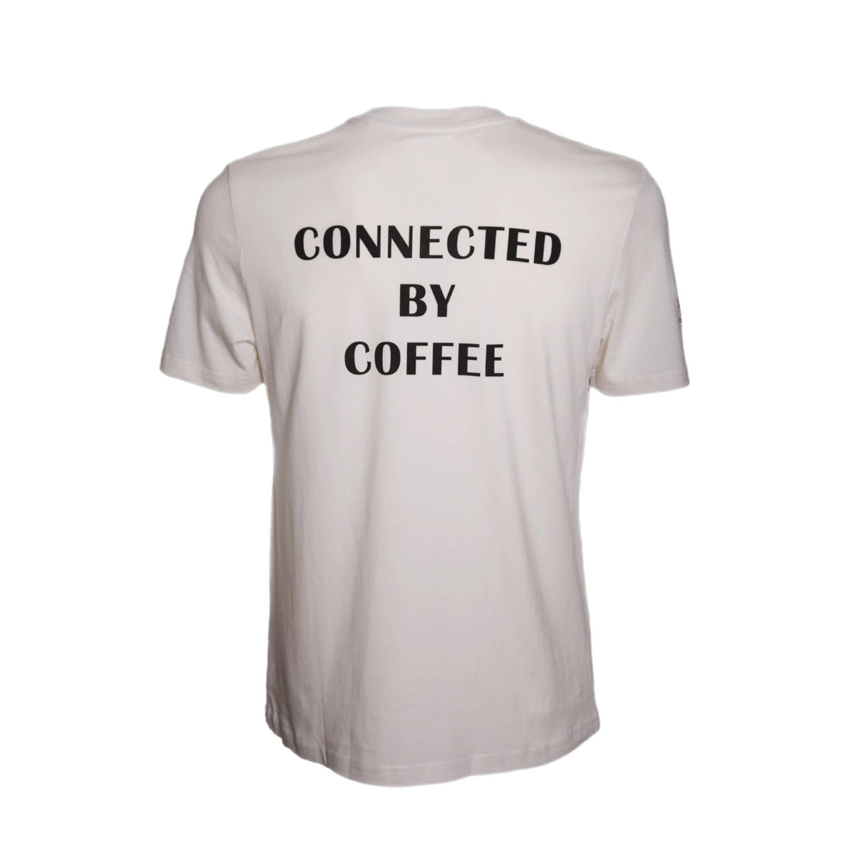 T-Shirt Connected by Coffee Back View - Vintage White Organic Cotton - Large Graphic - UNICO
